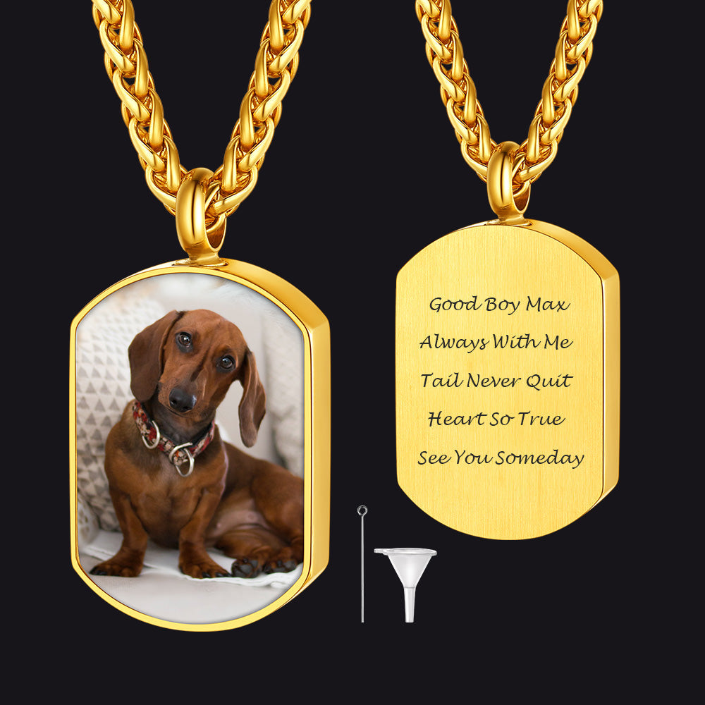 Customized Cremation Picture Urn Pet Ashes Dog Tag Necklace for Dog