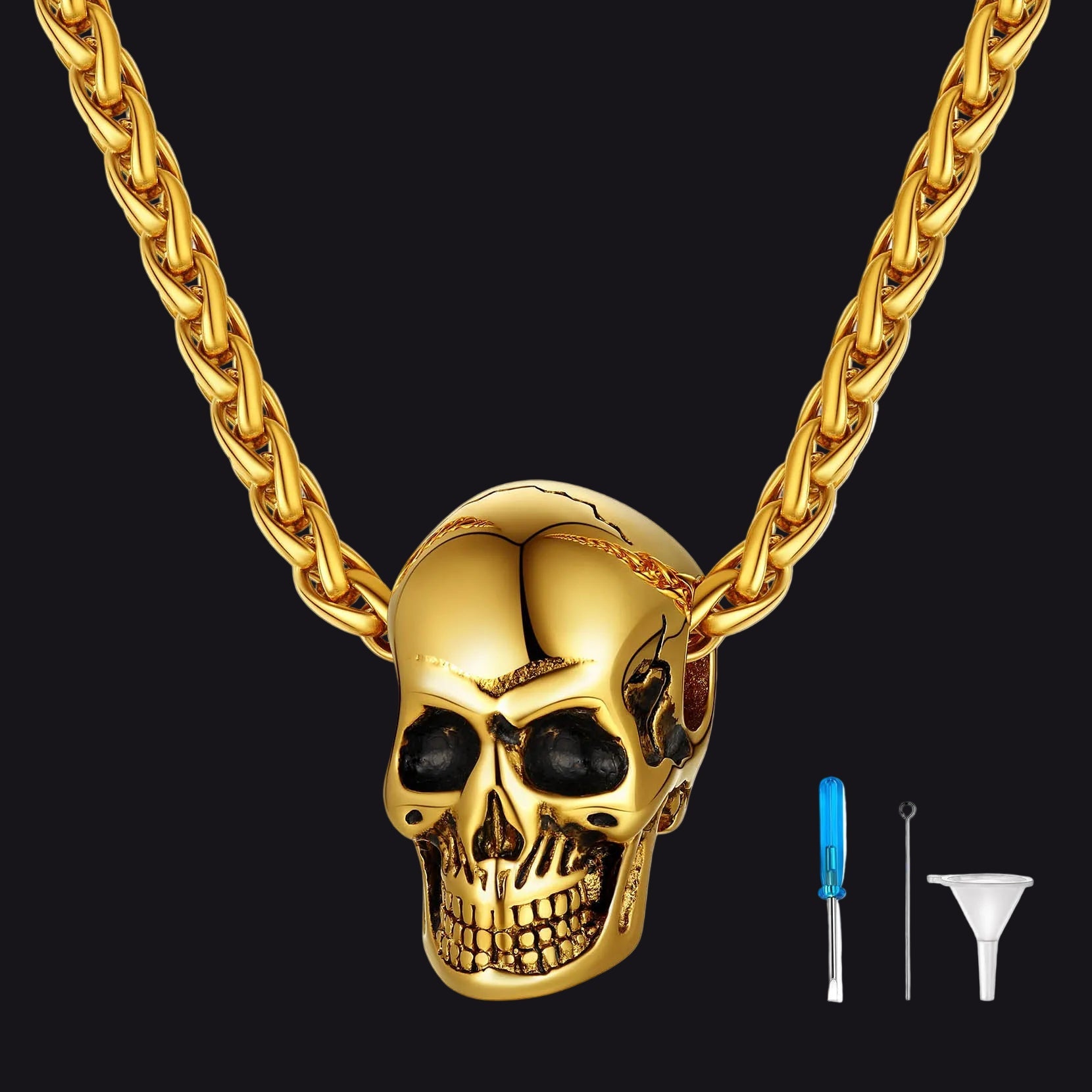 Skull Cremation Urn Necklace for Ashes Memorial Pendant for Men