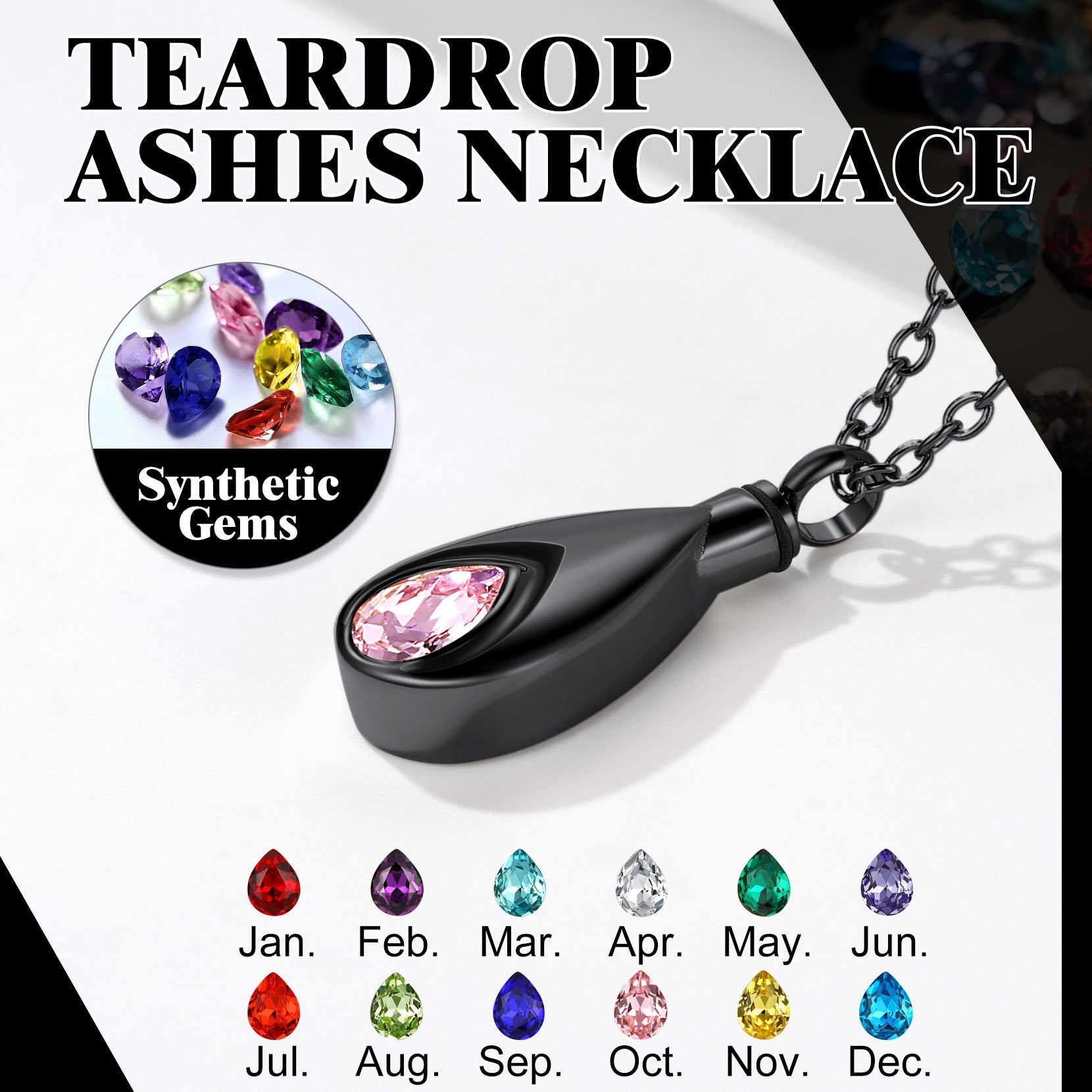 Custom Cremation Tear Drop Birthstone Urn Ashes Necklace for Women