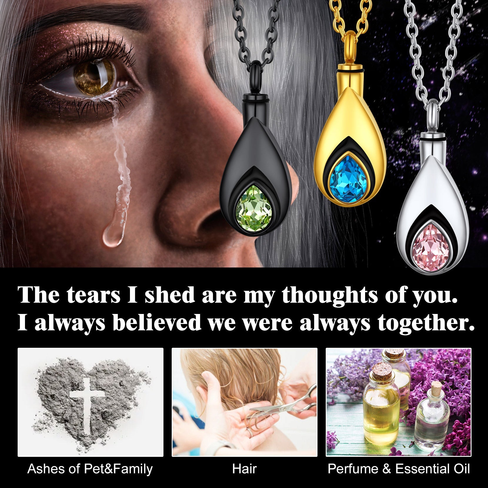 Custom Cremation Tear Drop Birthstone Urn Ashes Necklace for Women