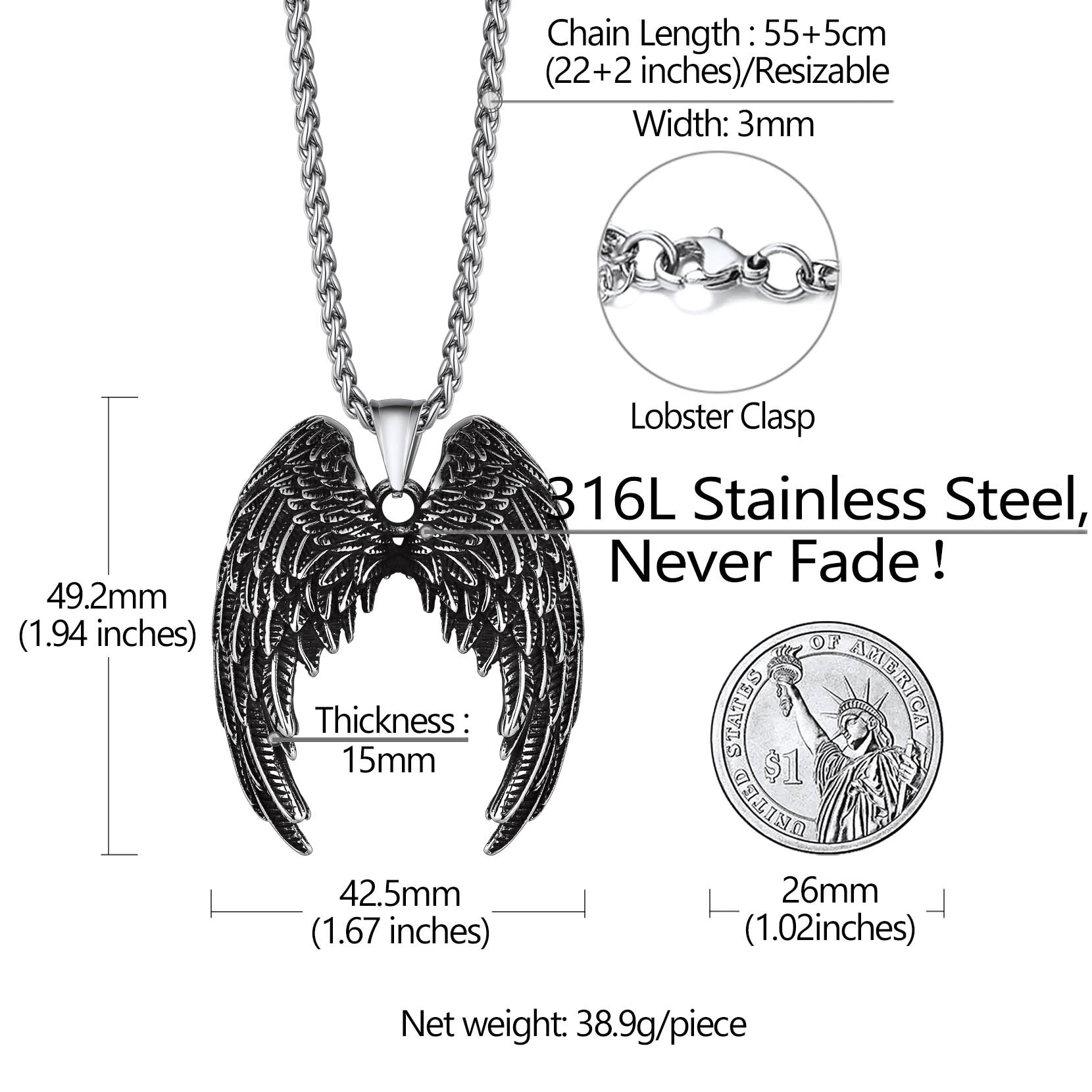Flash Sale Angel Wings Pendant Necklace for Men and Women