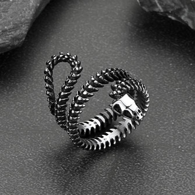 Gothic Snake Skull Bone Ring for Men and Women