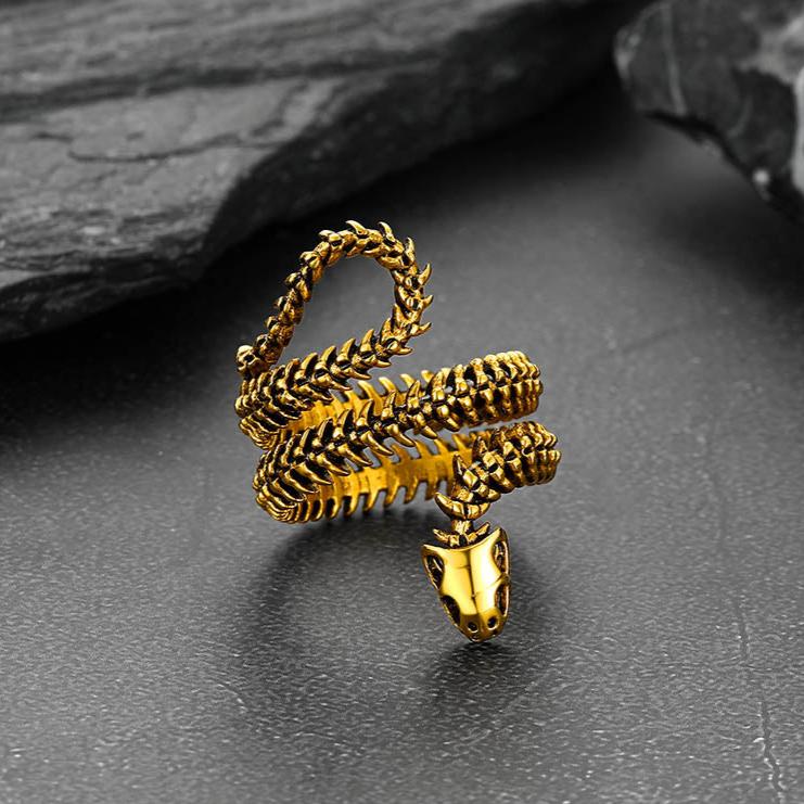 Gothic Snake Skull Bone Ring for Men and Women