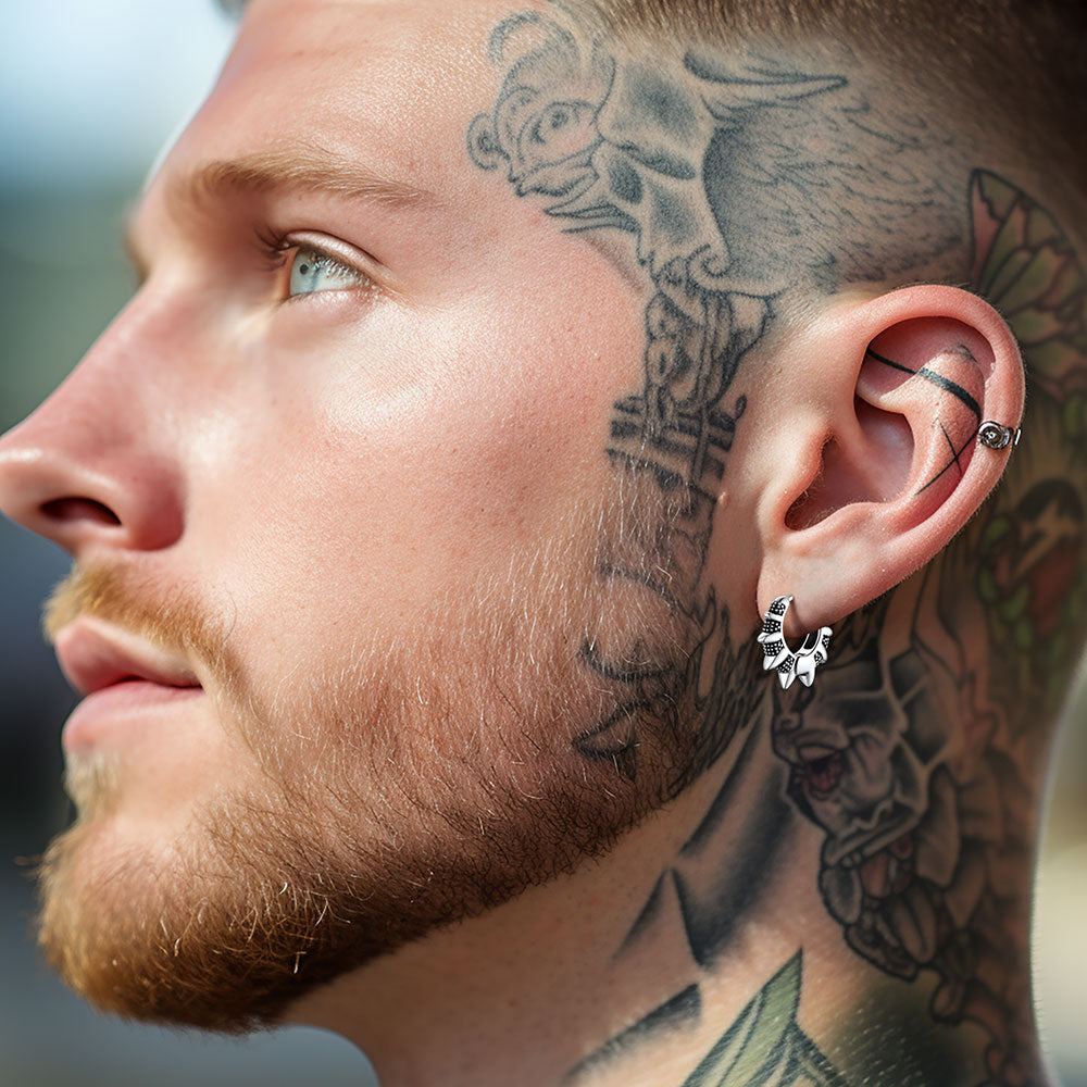 Punk Spikes and Rivets Huggie Hoop Earrings Piercing For Men Women