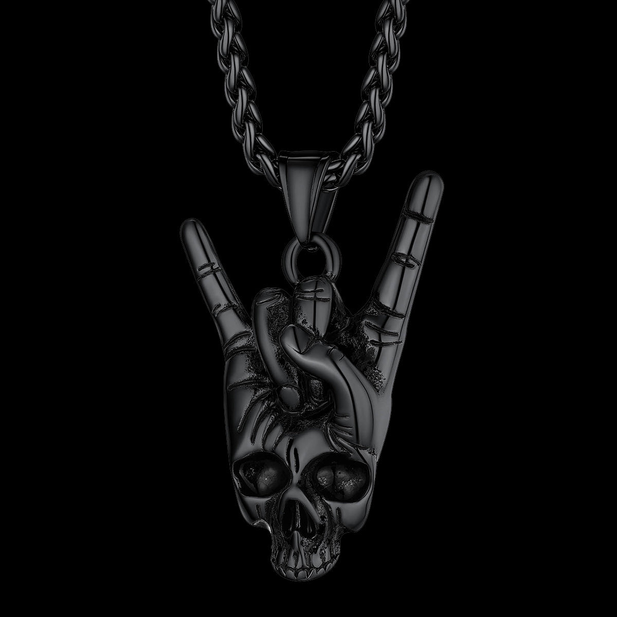 Rock Hand Skeleton Skull Necklace for Men