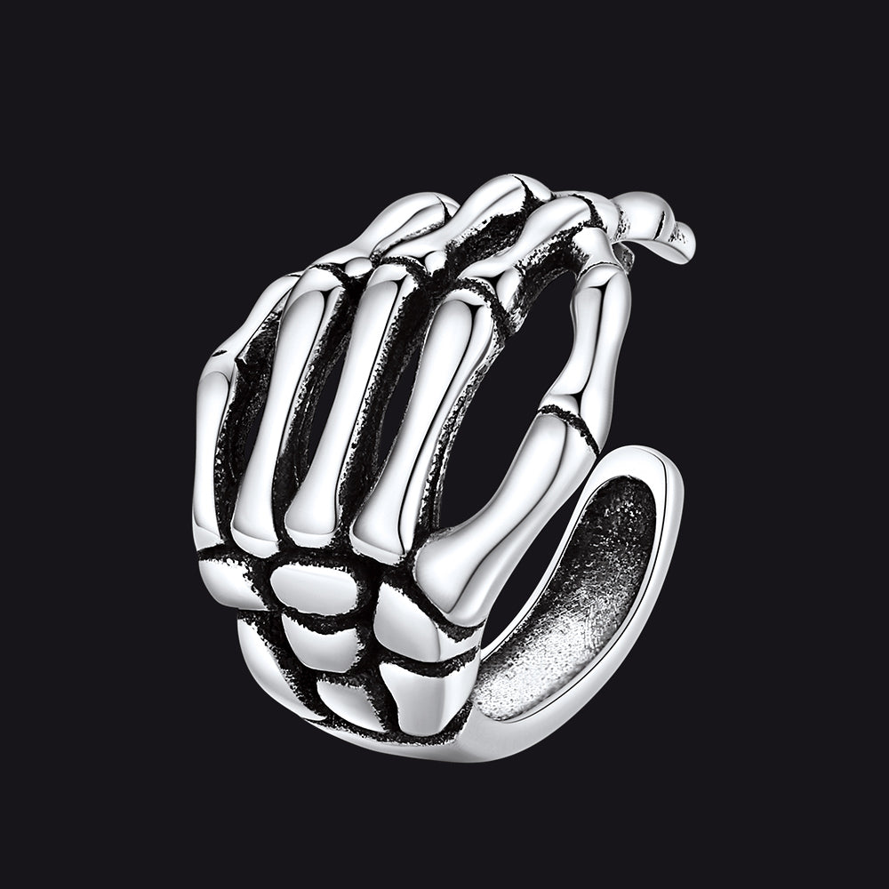 Sterling Silver Skull Skeleton Hand Ear Cuff Non-piercing Earrings