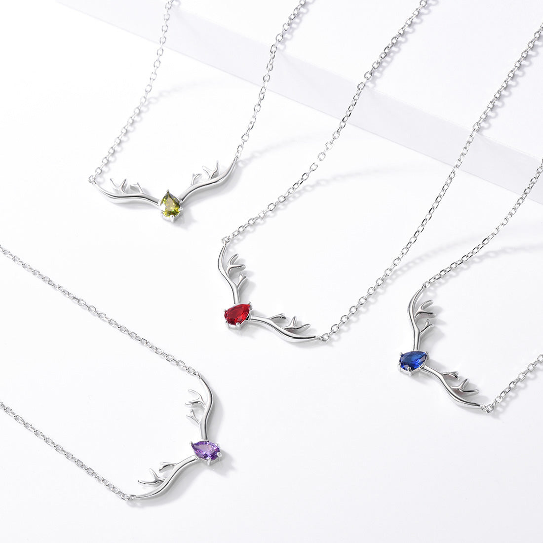 925 Sterling Silver Birthstone Deer Antler Necklace for Women