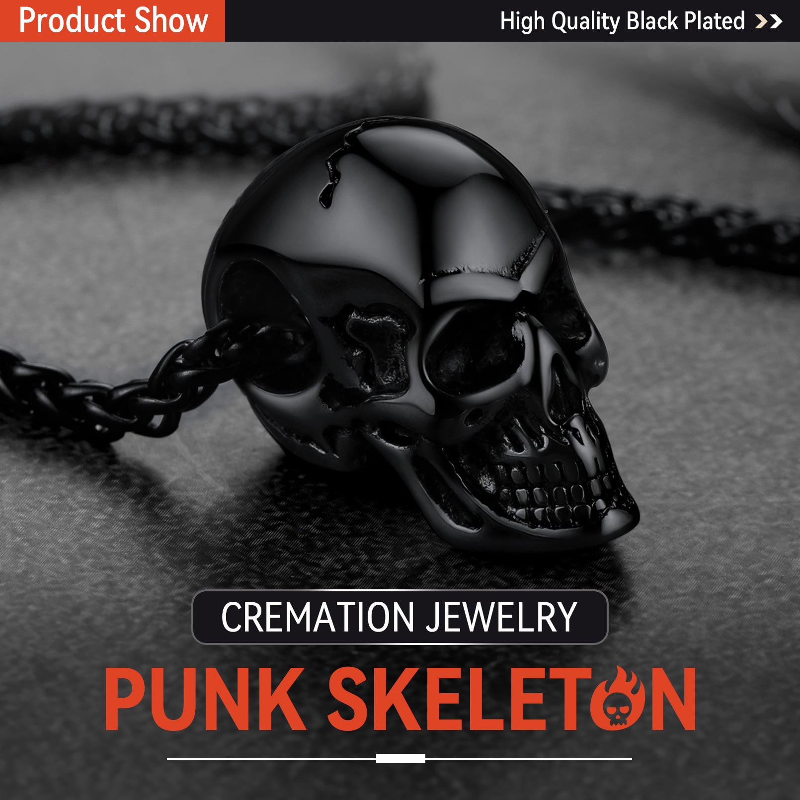 Skull Cremation Urn Necklace for Ashes Memorial Pendant for Men