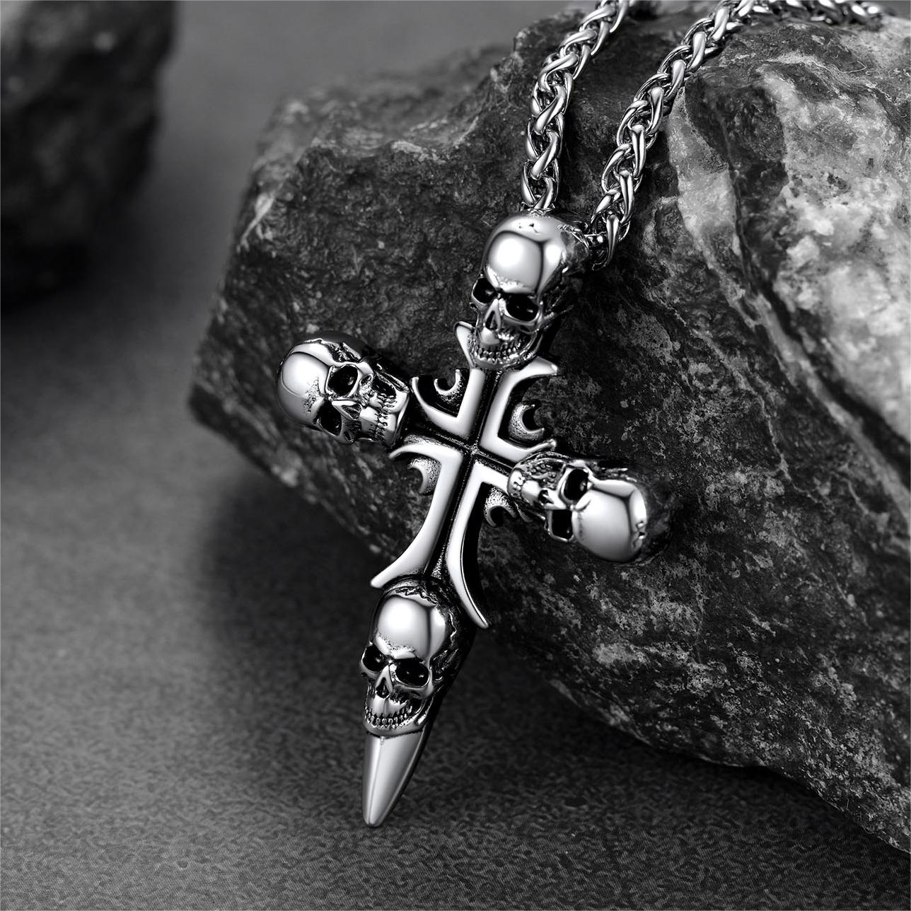 Vintage Skull Cross Necklace For Men Stainless Steel