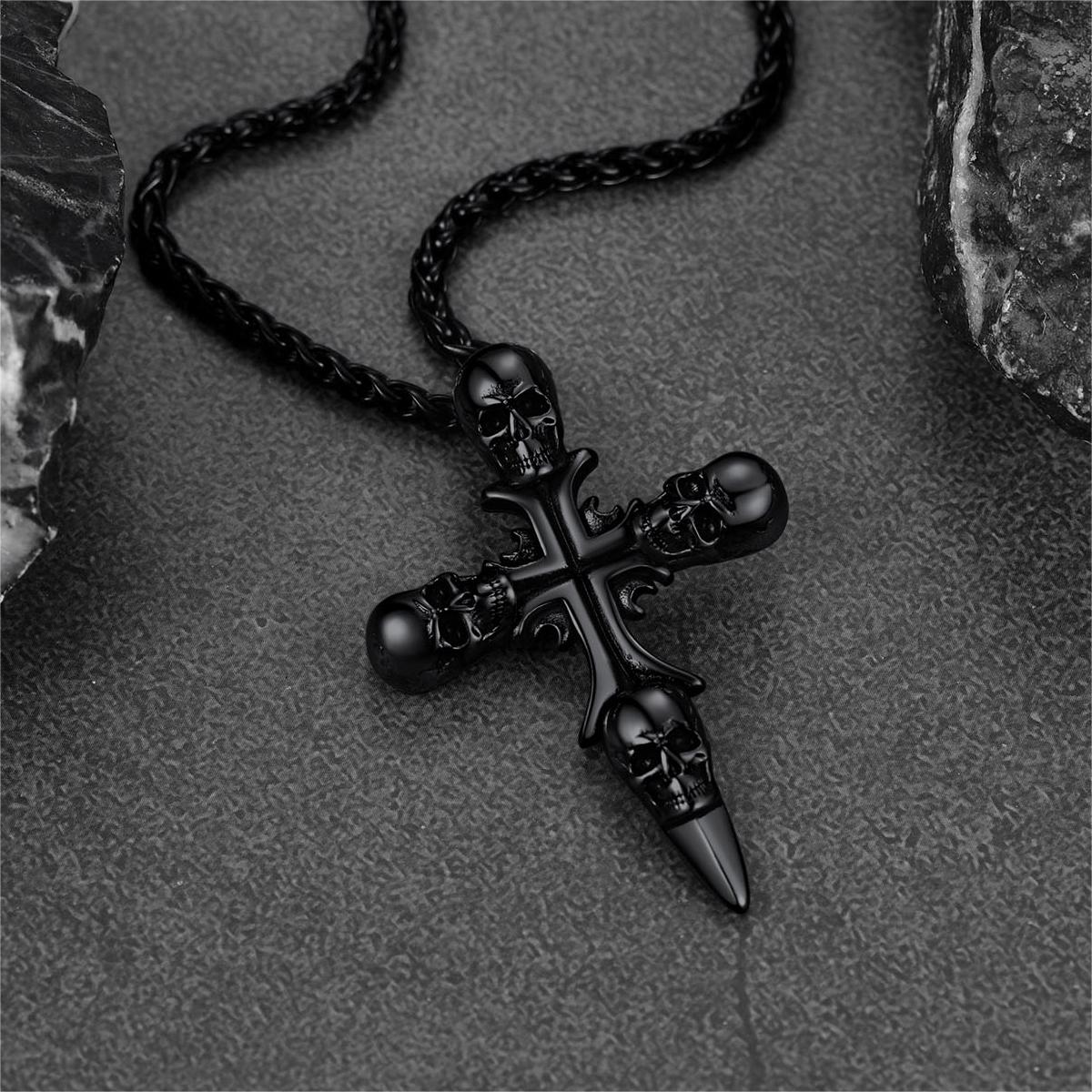 Vintage Skull Cross Necklace For Men Stainless Steel