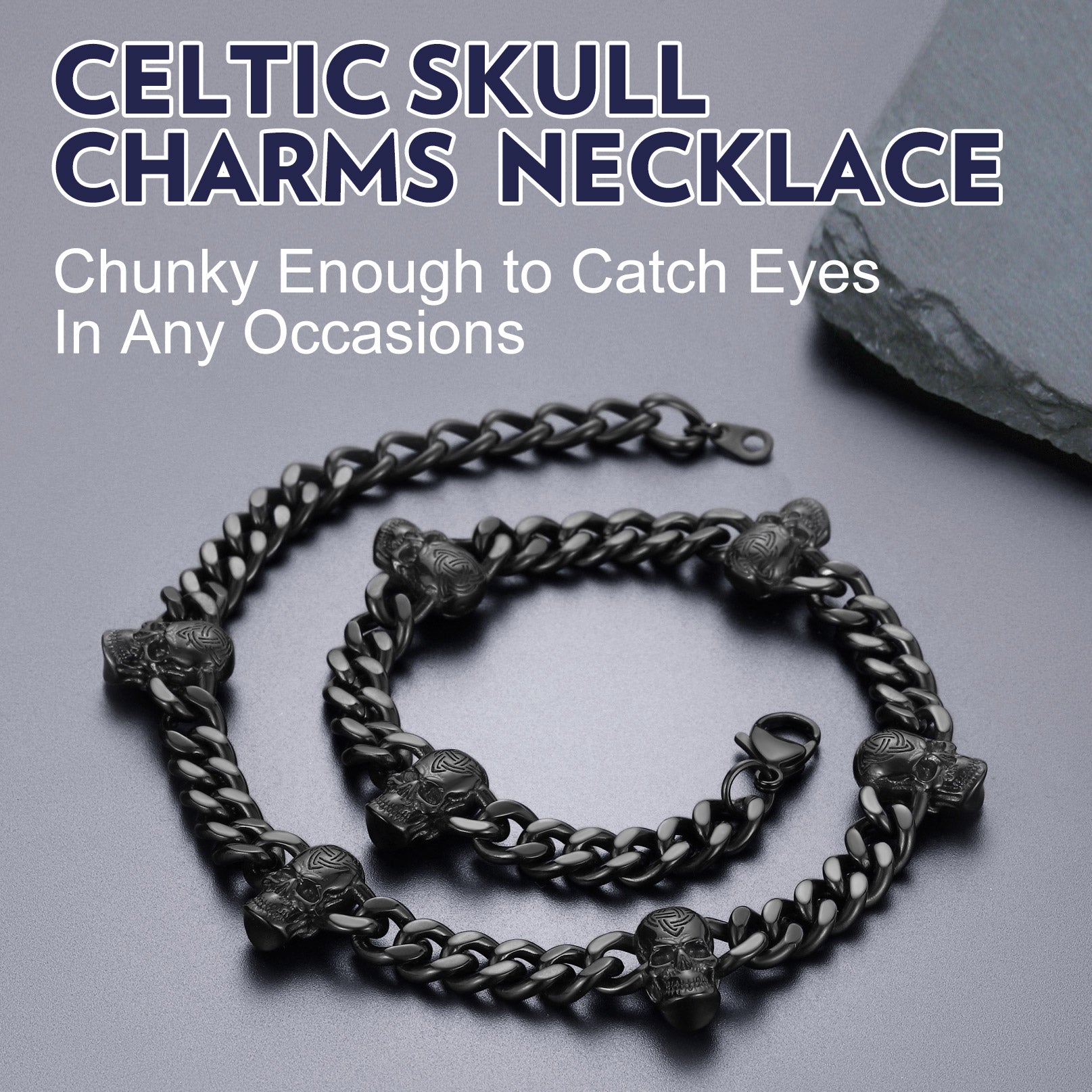 9mm Gothic Skull Cuban Link Chain Choker Necklace for Men