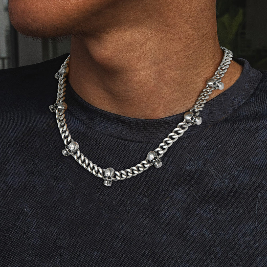 9mm Gothic Skull Cuban Link Chain Choker Necklace for Men