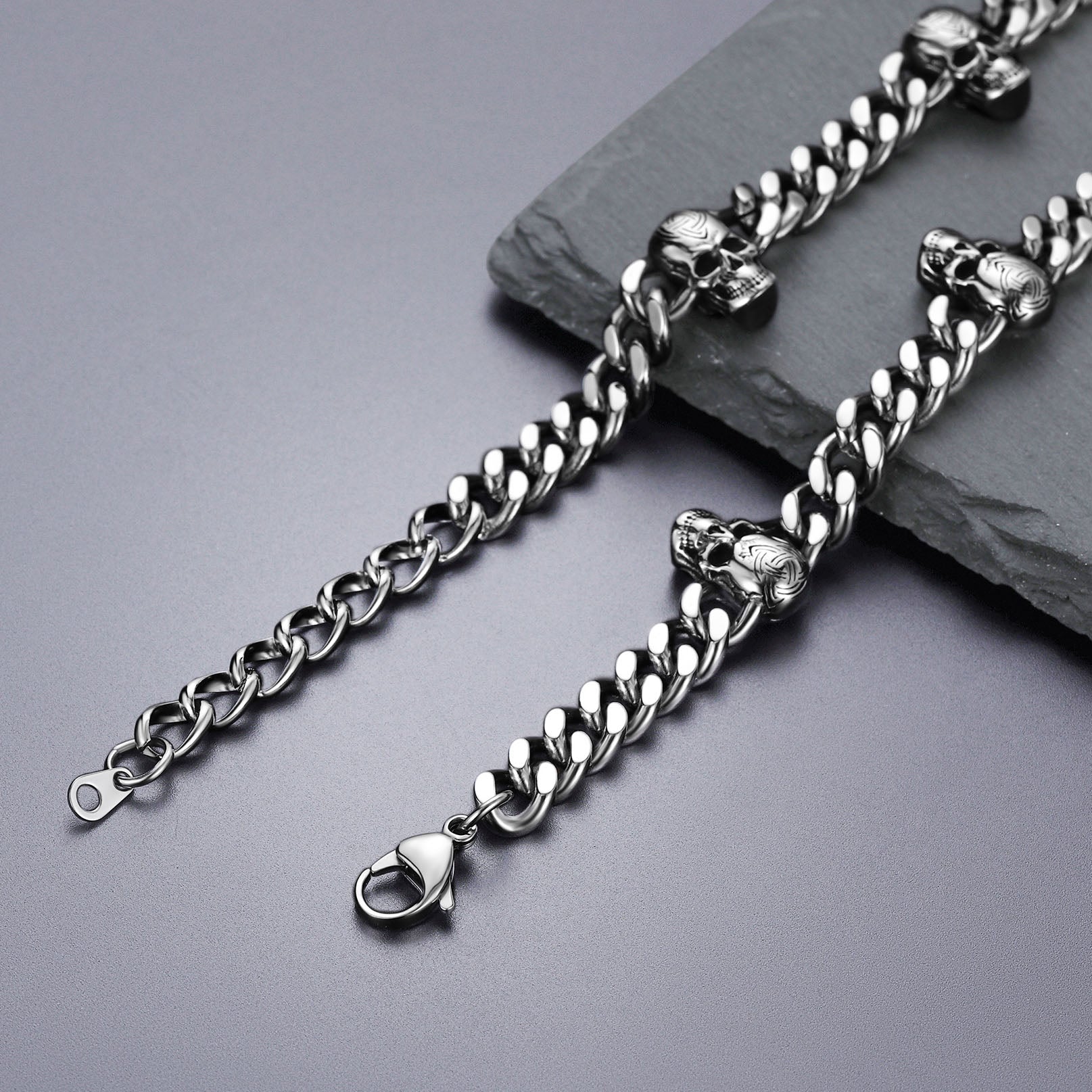 9mm Gothic Skull Cuban Link Chain Choker Necklace for Men