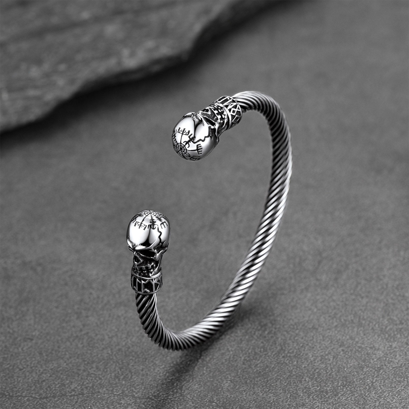 Viking Skull Cuff Stainless Steel Bracelet Adjustable Bangle for Men
