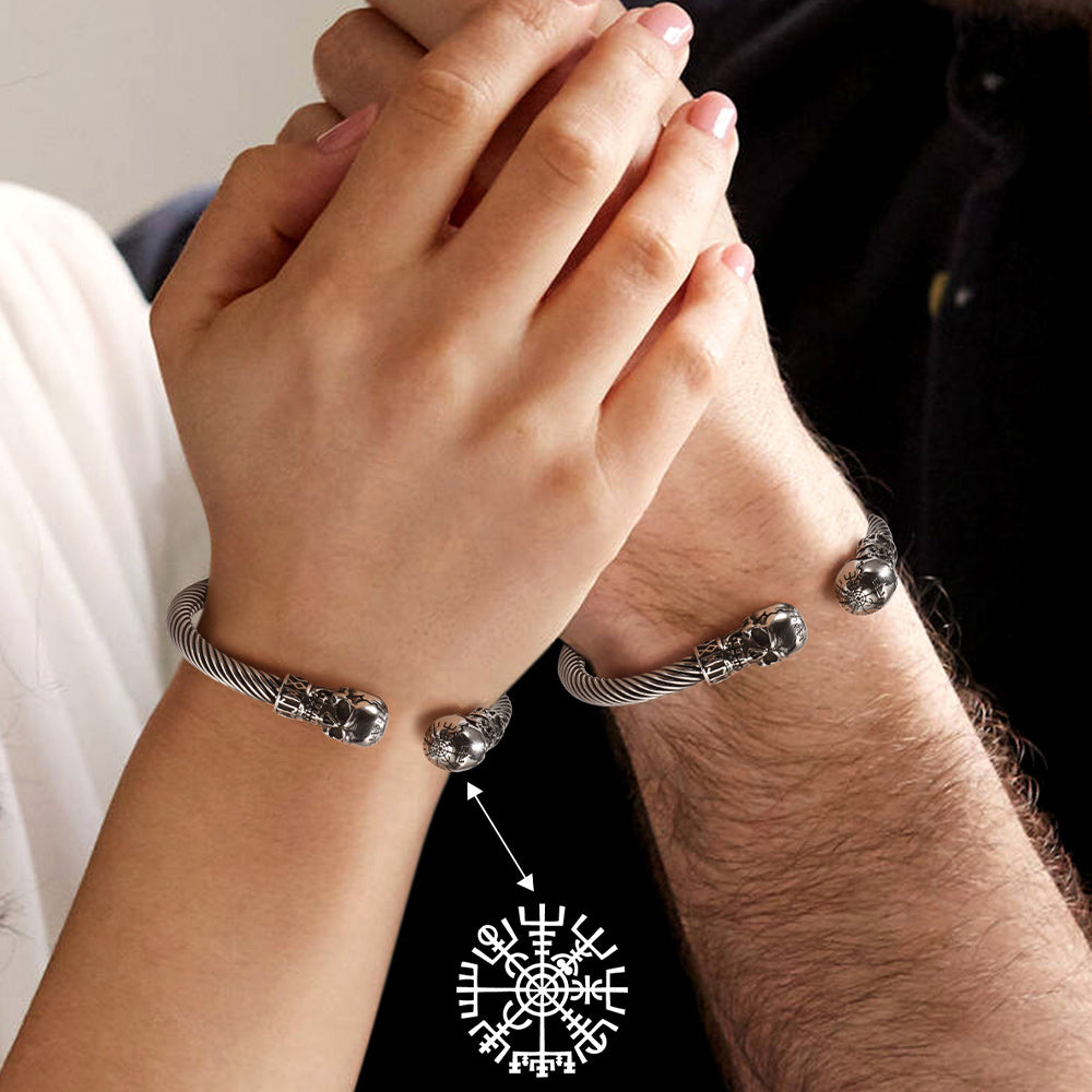 Viking Skull Cuff Stainless Steel Bracelet Adjustable Bangle for Men