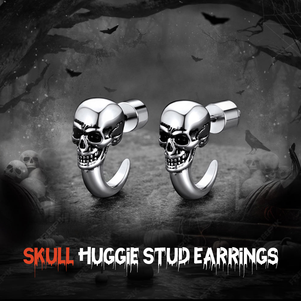 Gothic Skull Huggie Half-Circle Stud Earrings Jewelry for Men and Women