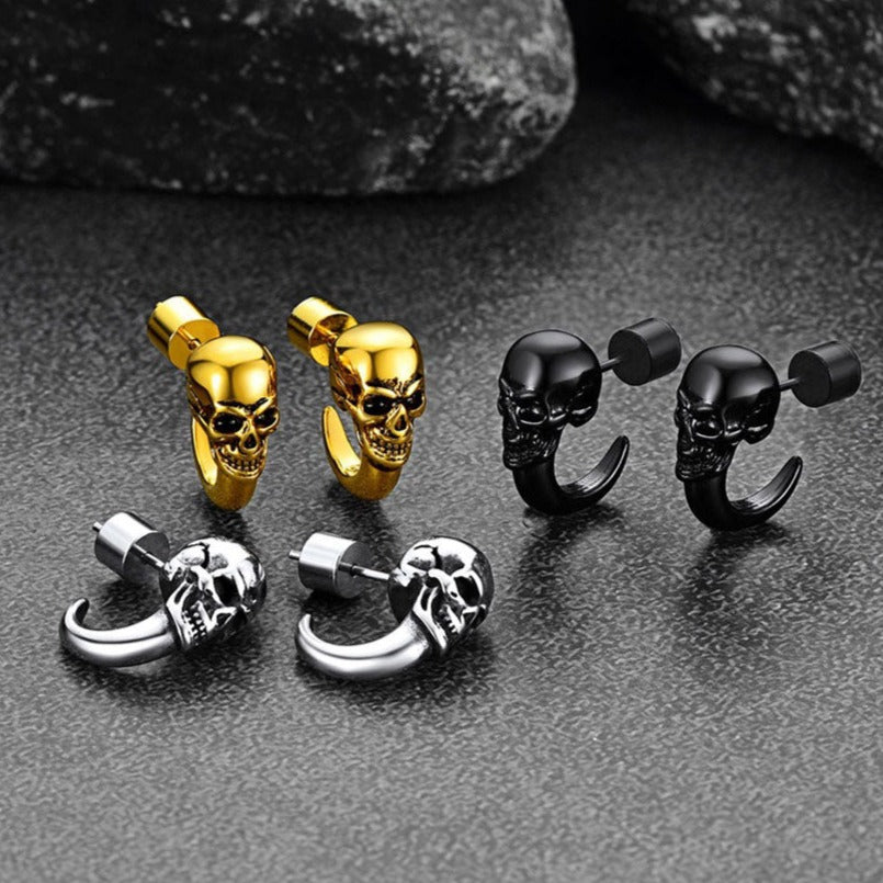 Gothic Skull Huggie Half-Circle Stud Earrings Jewelry for Men and Women