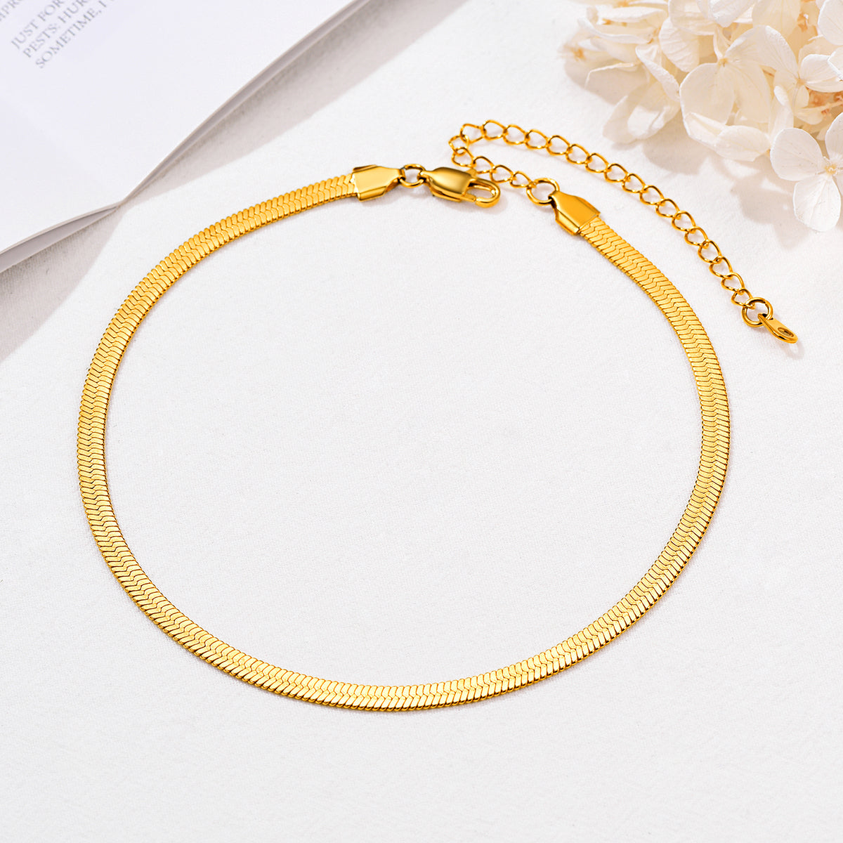 Snake Chain Link Choker Necklace For Men Women, 3mm/5mm Width