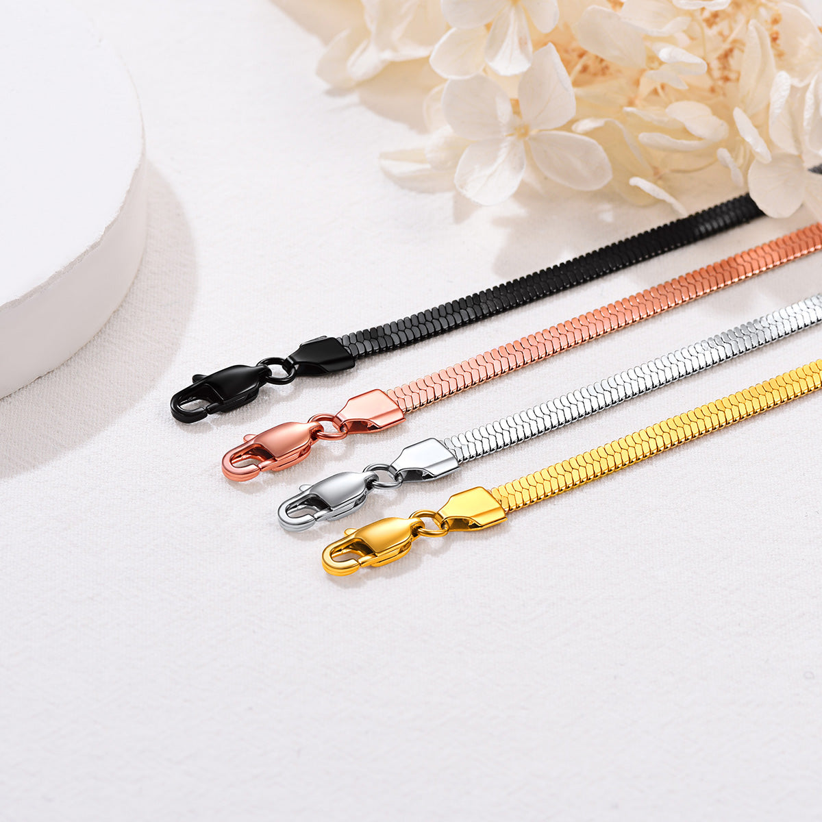 Snake Chain Link Choker Necklace For Men Women, 3mm/5mm Width