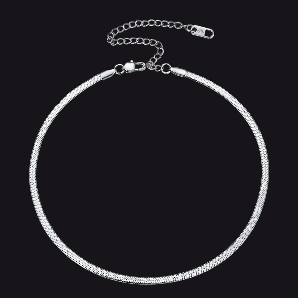 Snake Chain Link Choker Necklace For Men Women, 3mm/5mm Width