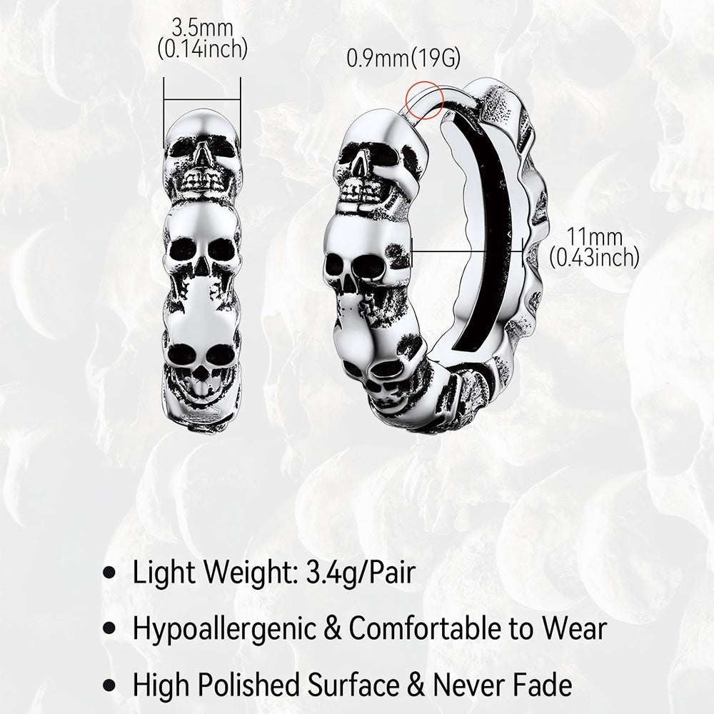 Gothic Skull Huggie Hoop Earrings For Men Women