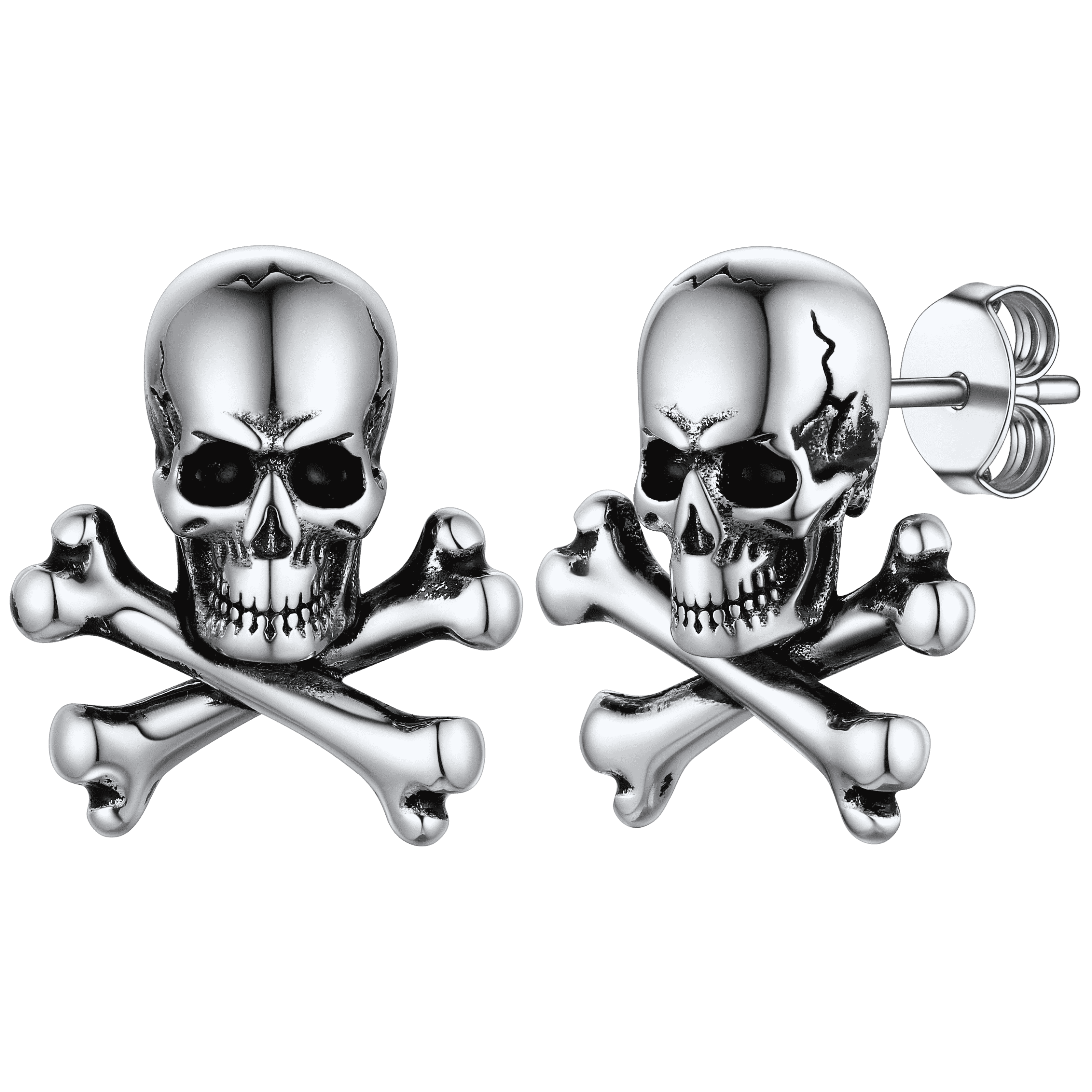 Punk Skull Crossbones Stud Earrings For Men