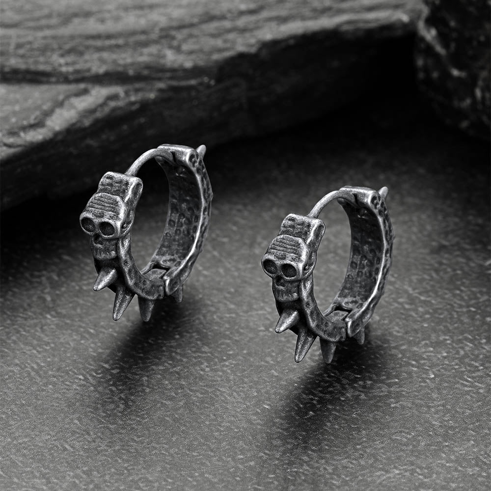 Gothic Skull Rivet Hoop Earrings for Men Halloween Gift