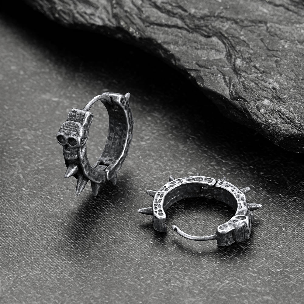 Gothic Skull Rivet Hoop Earrings for Men Halloween Gift