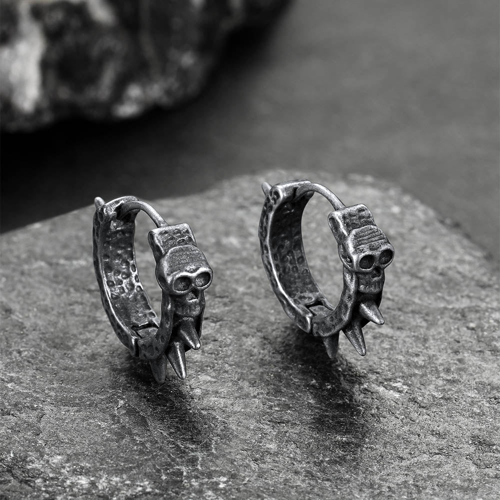 Gothic Skull Rivet Hoop Earrings for Men Halloween Gift