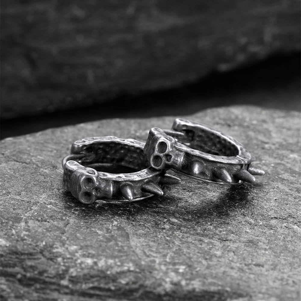 Gothic Skull Rivet Hoop Earrings for Men Halloween Gift