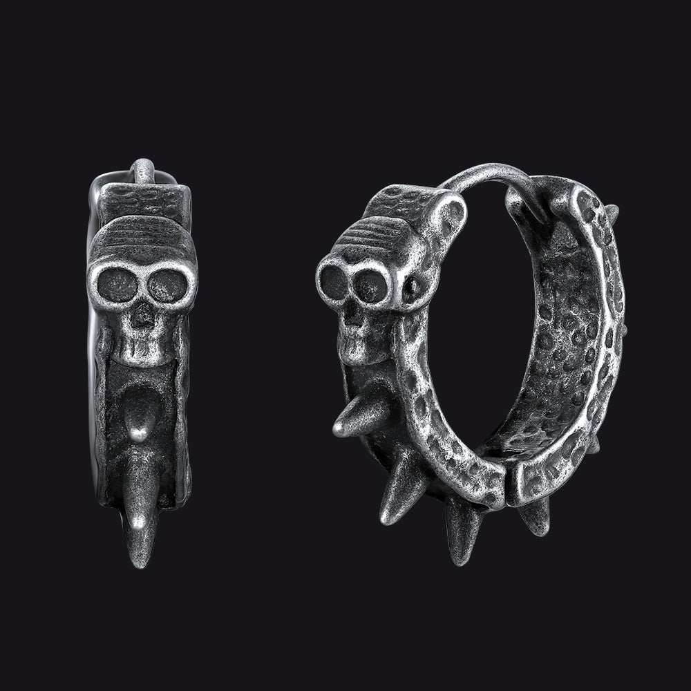 Gothic Skull Rivet Hoop Earrings for Men Halloween Gift