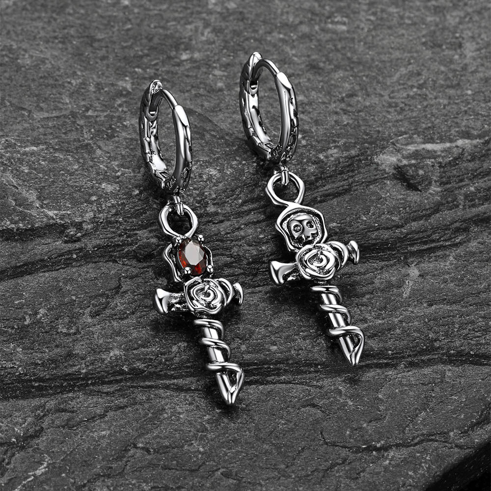 Vintage Rose Cross Drop Earrings for Men