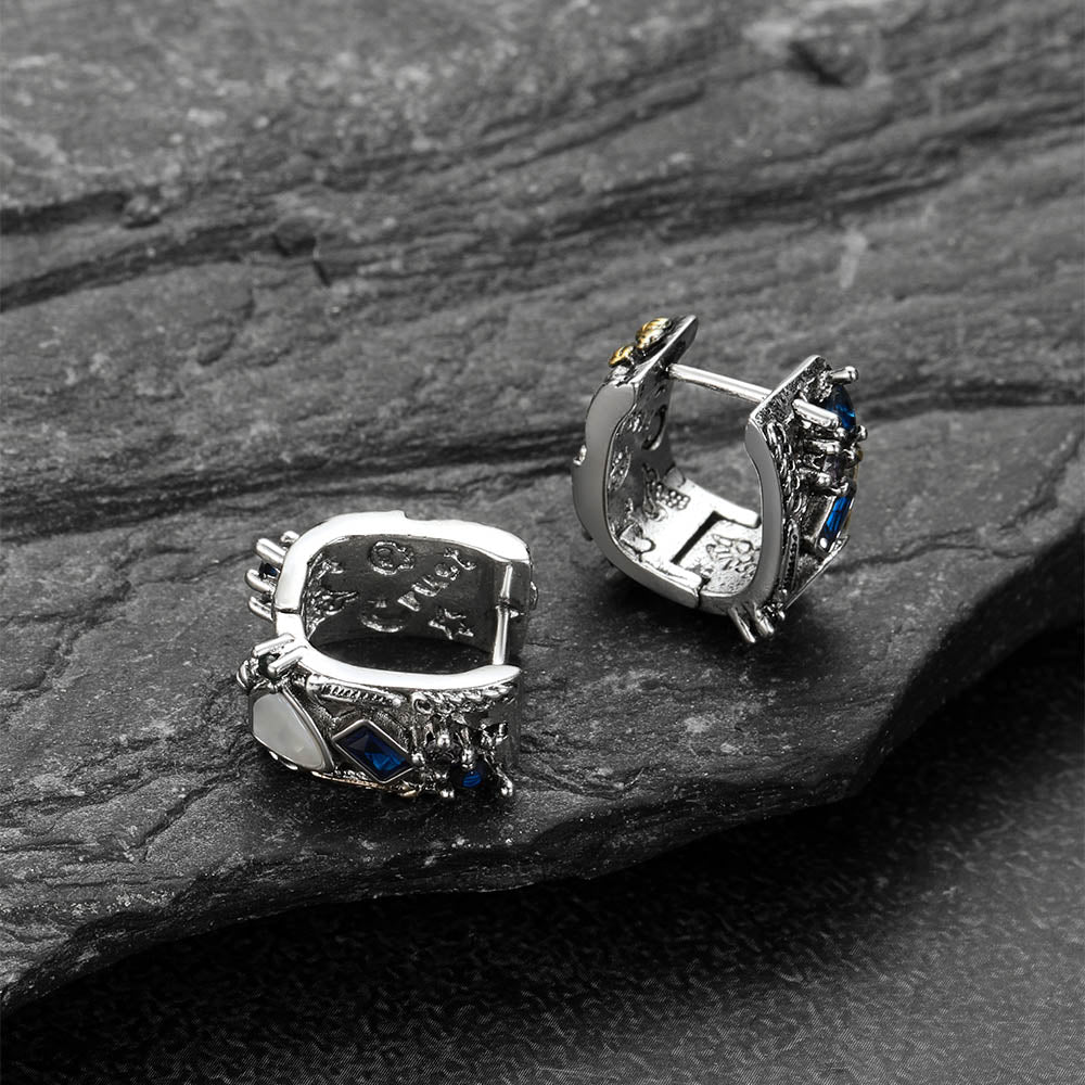 Punk Graffiti Joker Star Square Hoop Earrings with Crystals for Men