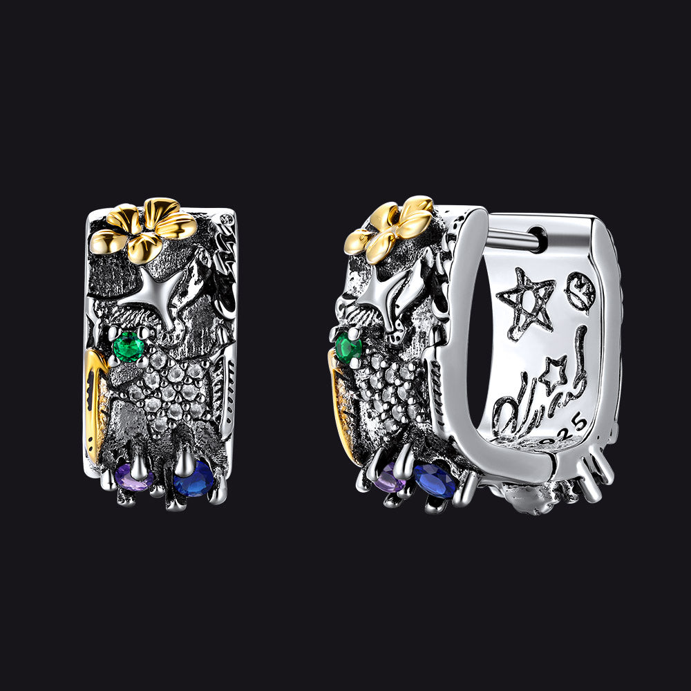 Punk Graffiti Joker Star Square Hoop Earrings with Crystals for Men