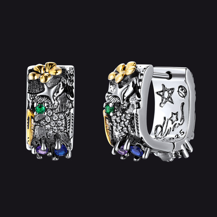Punk Graffiti Joker Star Square Hoop Earrings with Crystals for Men