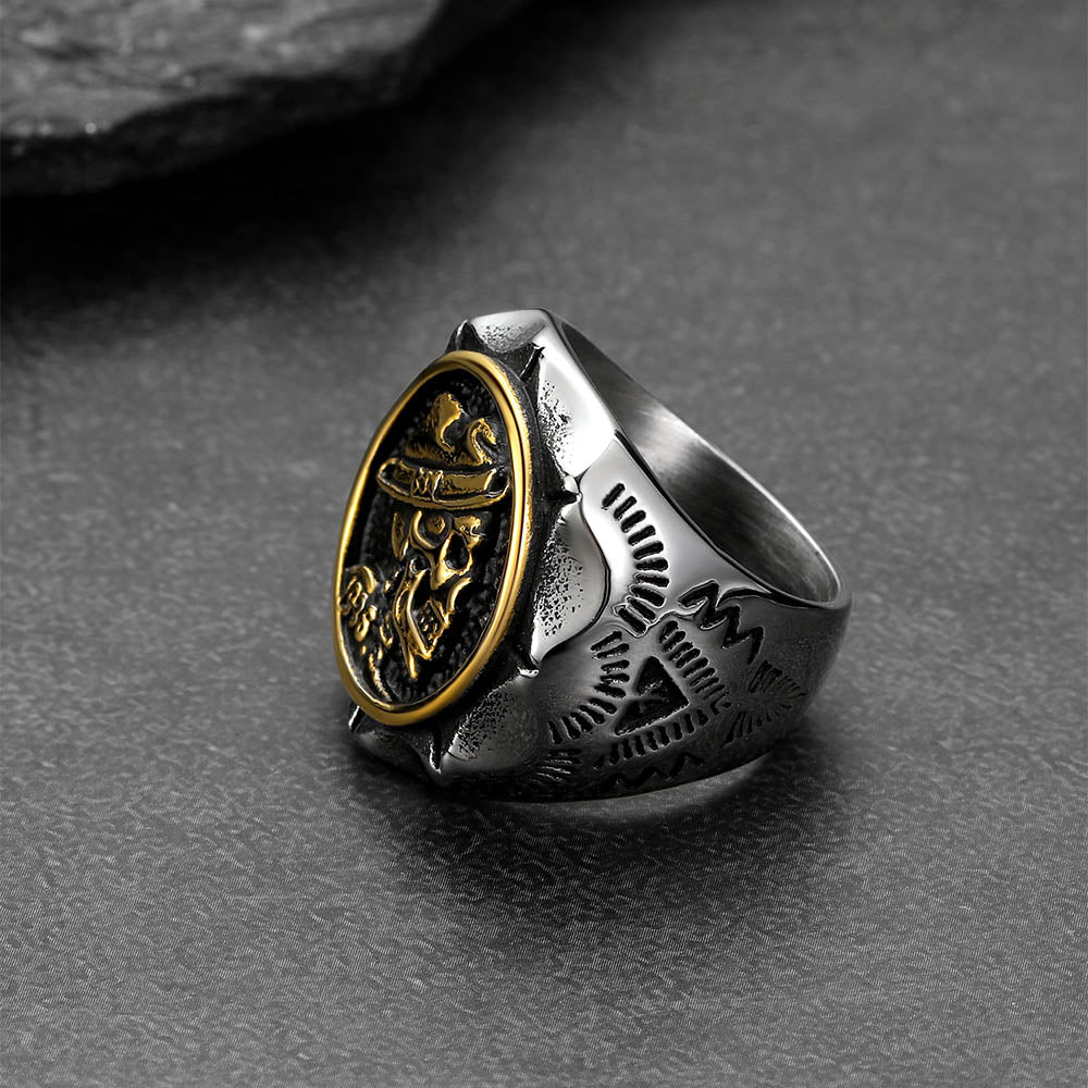Halloween Gothic Punk Cowboy Hat Skull Ring for Men