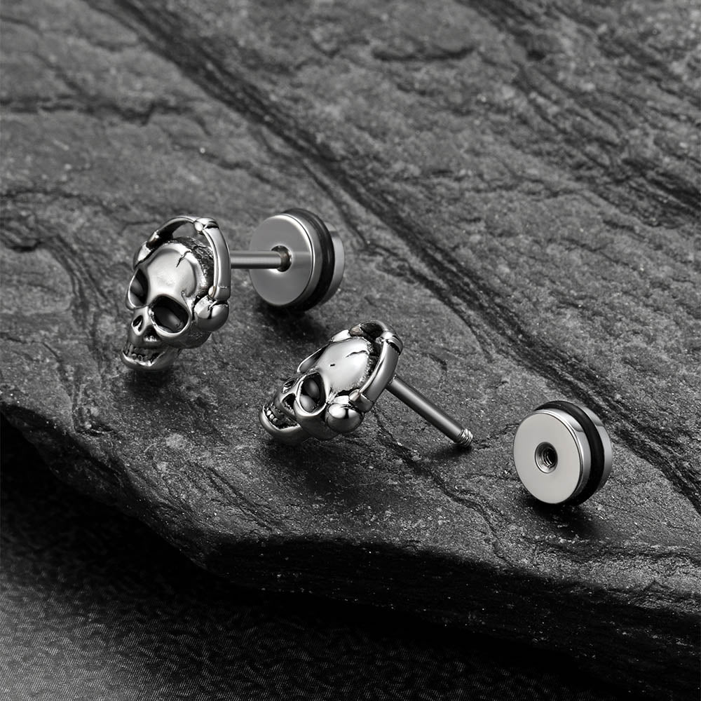 Halloween Gothic Music Skull Stud Earrings for Men