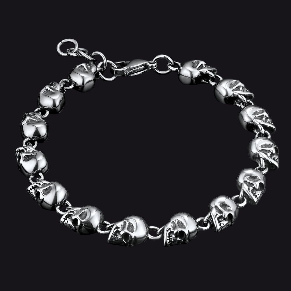 Gothic Linked Chain Skull Bracelet for Men