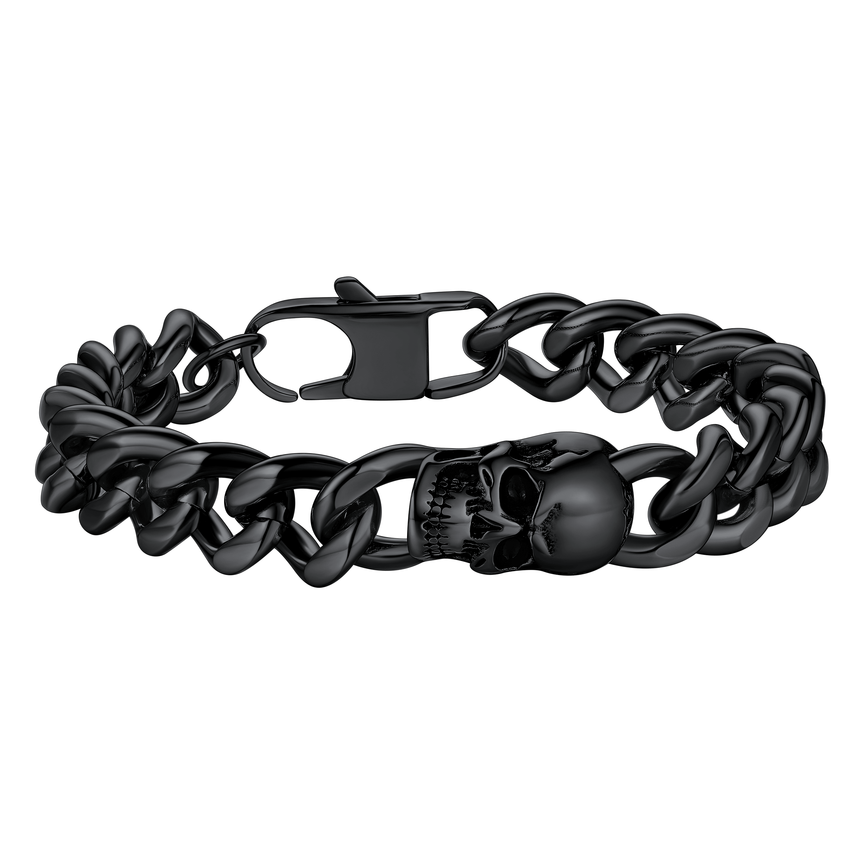 Gothic Heavy Cuban Chain Skull Bracelet For Men in Stainless Steel
