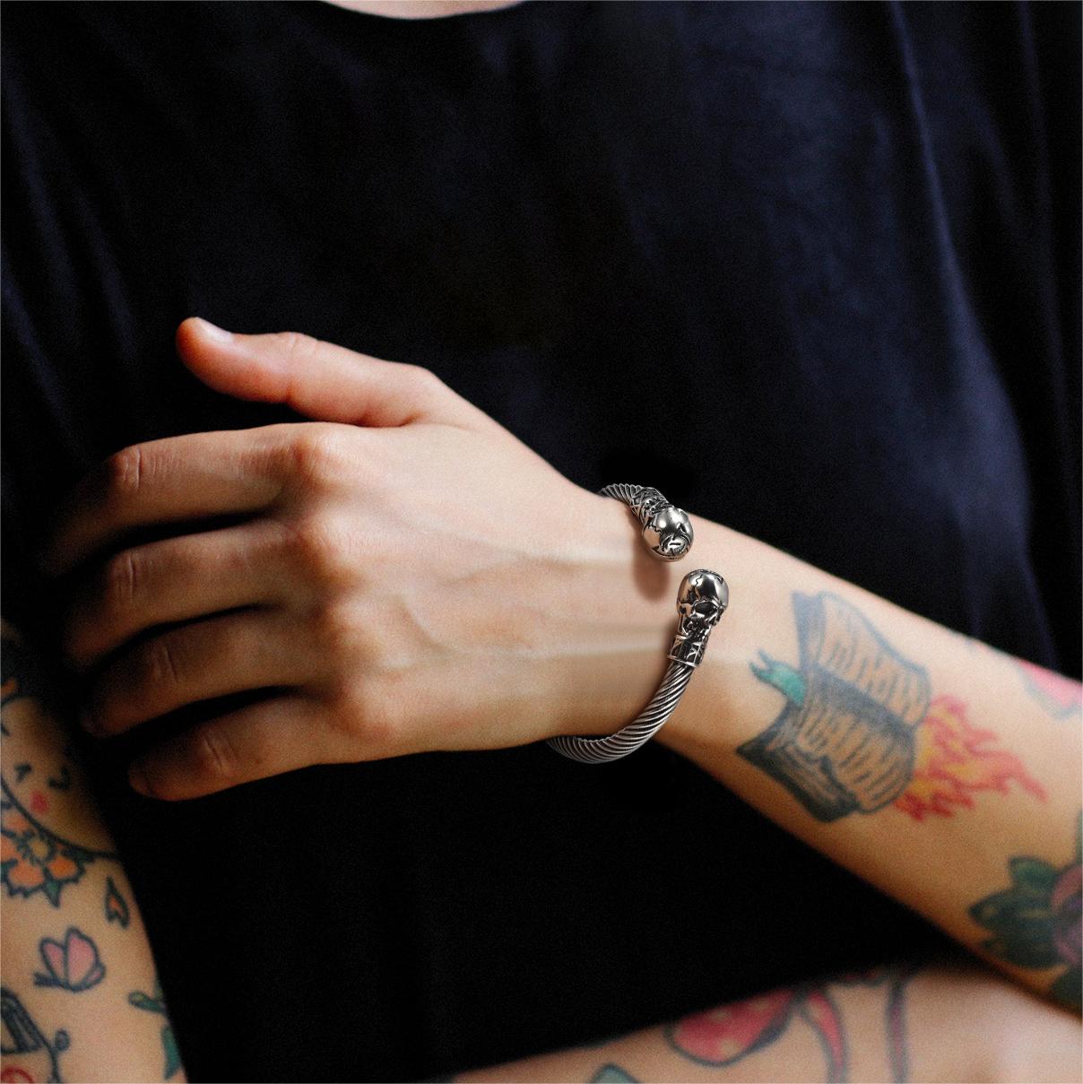 Skull Cuff Bracelet Adjustable Bangle for Men