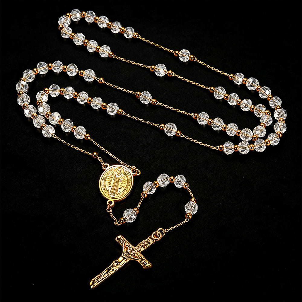 Catholic Saint Benedict Rosary Bead Necklace with Cross for Men