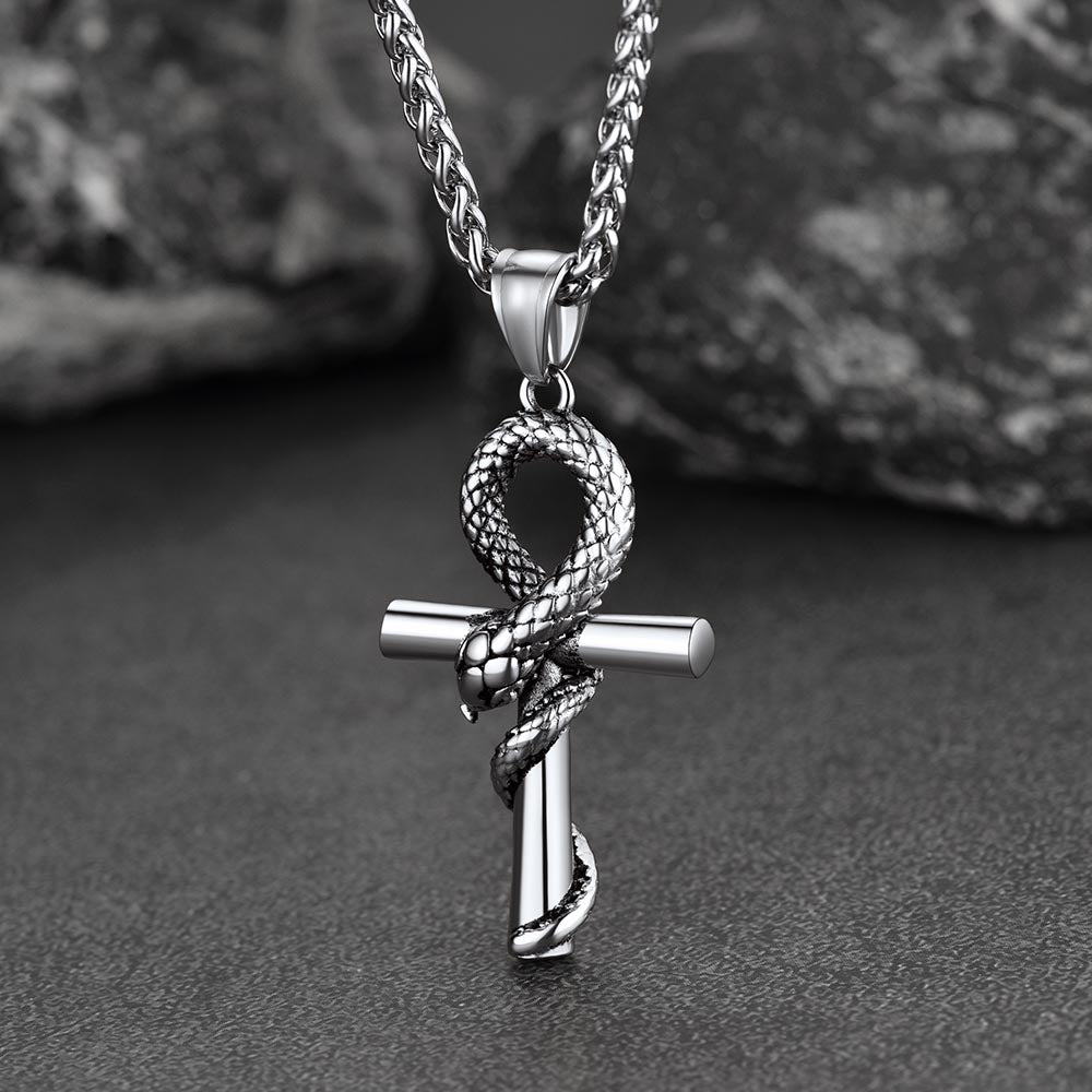 Snake Ankh Cross Necklace Egyptian Pendant For Men Women