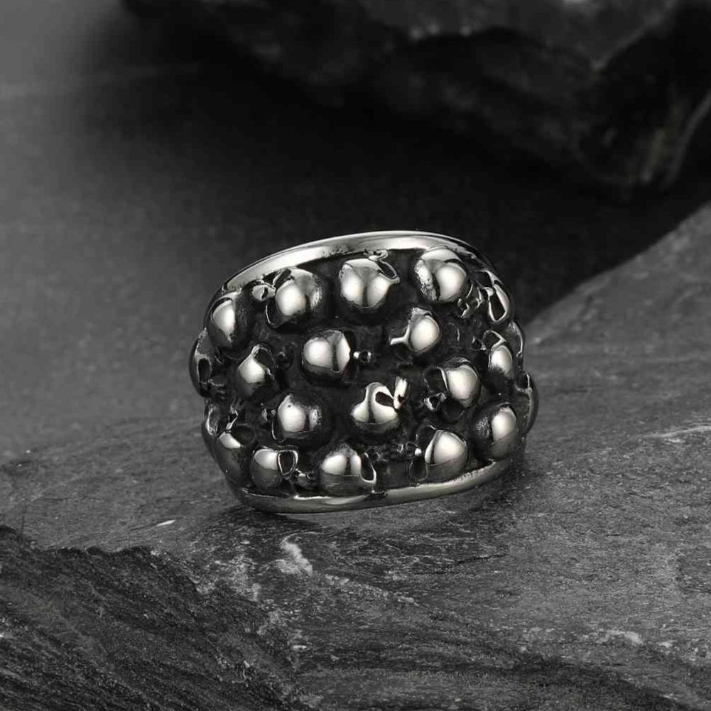 Gothic Skeleton Multi Skull Stainless Steel Band Ring For Men