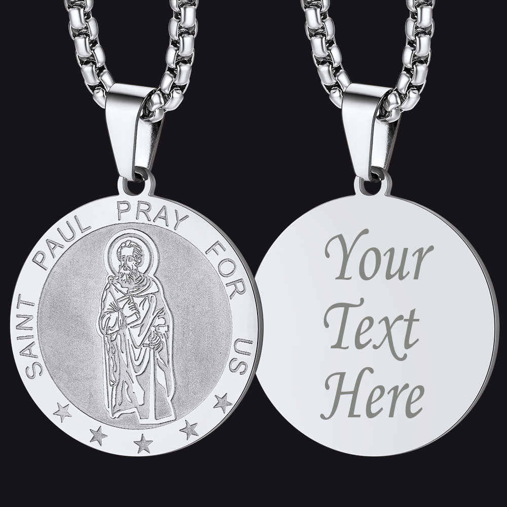 Gothic Society St Paul Round Necklace Engraved Catholic Saints Medal Jewelry