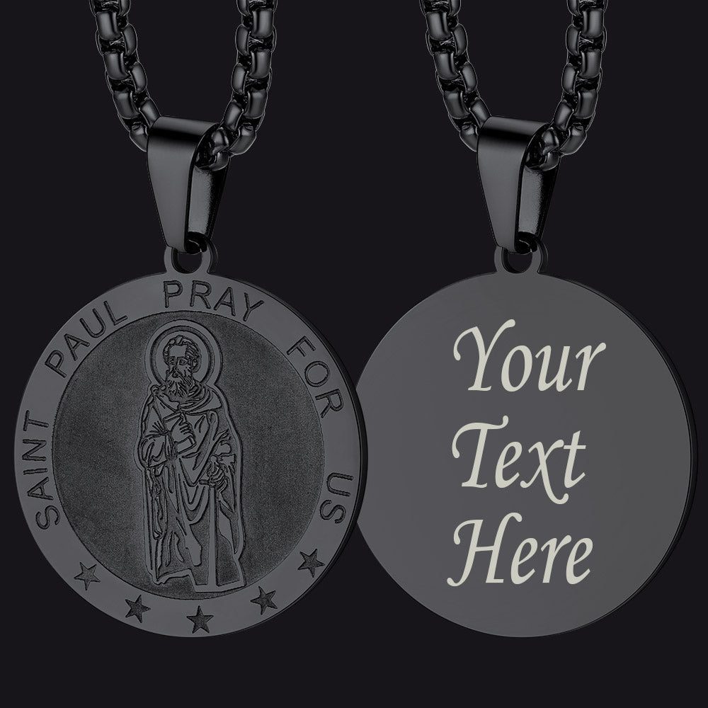 Gothic Society St Paul Round Necklace Engraved Catholic Saints Medal Jewelry