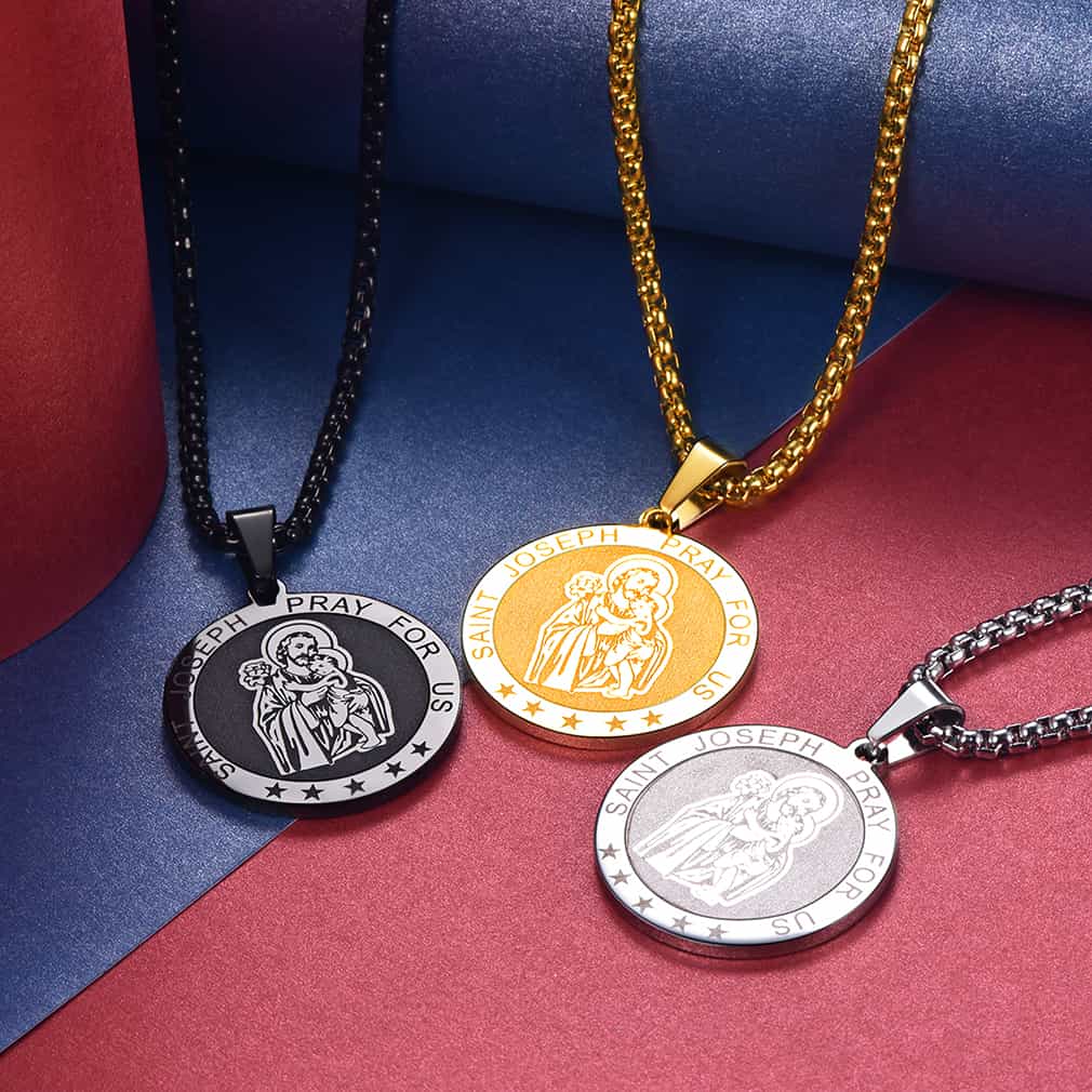 Flash Sale Engraved Catholic Saint Joseph Pendant Necklace
