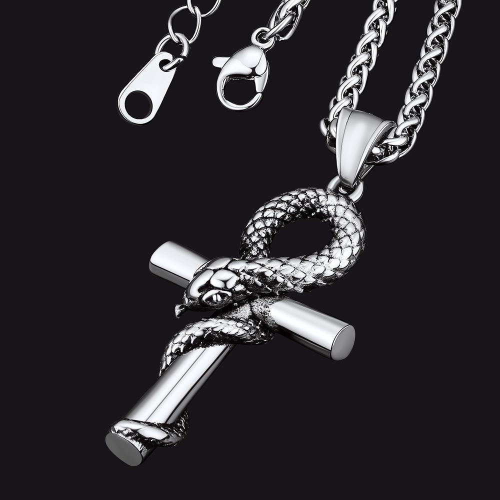 Snake Ankh Cross Necklace Egyptian Pendant For Men Women