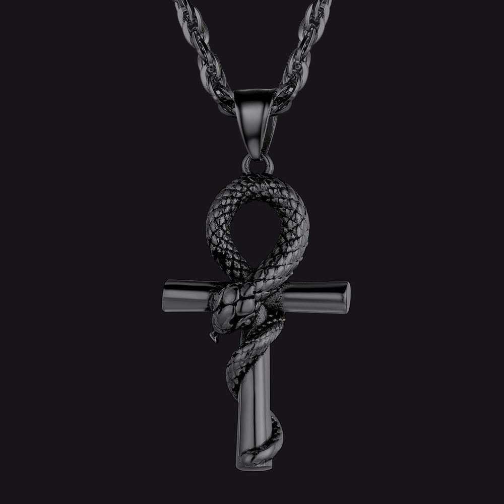 Snake Ankh Cross Necklace Egyptian Pendant For Men Women