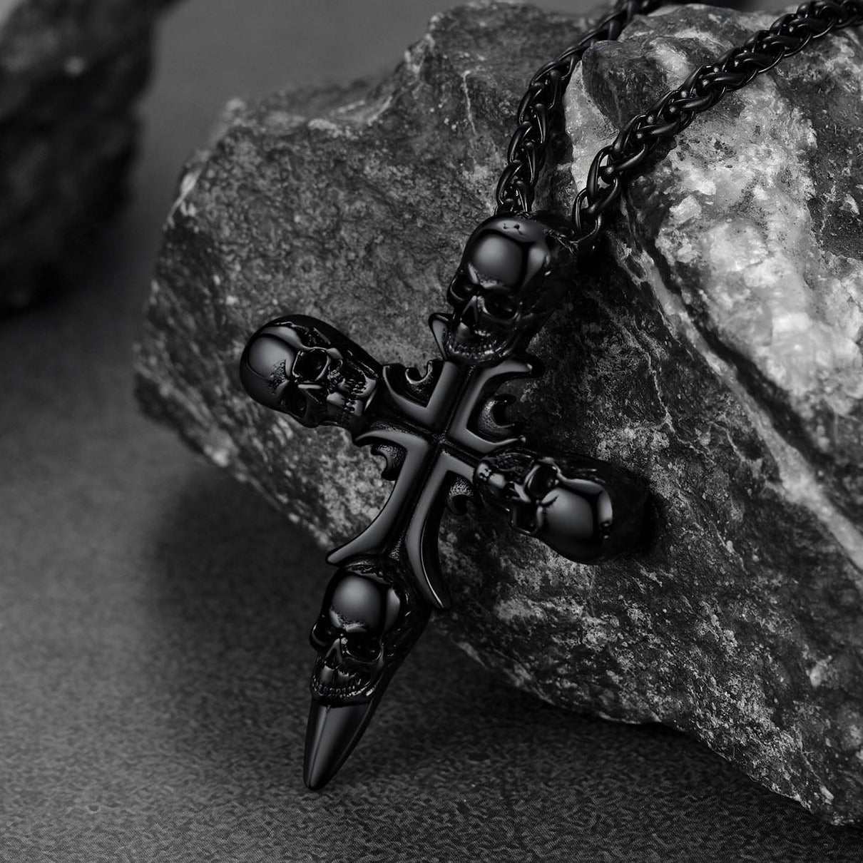 Vintage Skull Cross Necklace For Men Stainless Steel