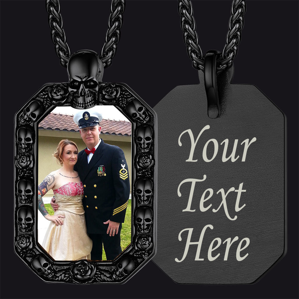 Customized Picture Dog Tag Necklace with Skull Memorial Gift
